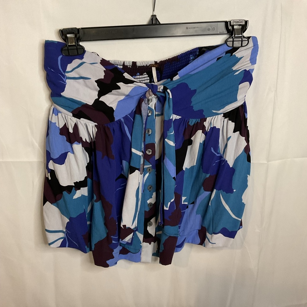 Free People Blue and Purple Floral Tube Top